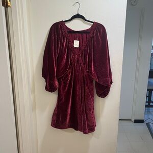 Free People Deep Red Velvet Mini Dress